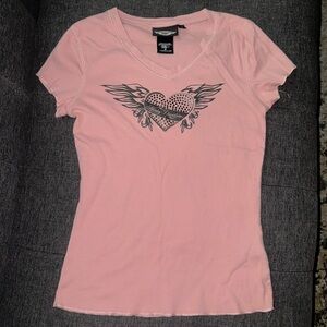 Harley Davidson 100% cotton pink v-neck shirt size Small